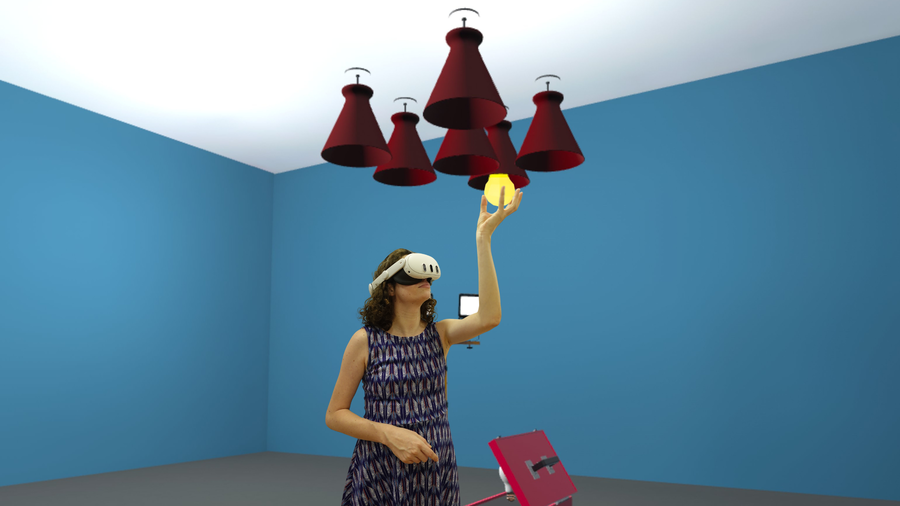 Patient interacting with an immersive virtual environment during a virtual reality exercise